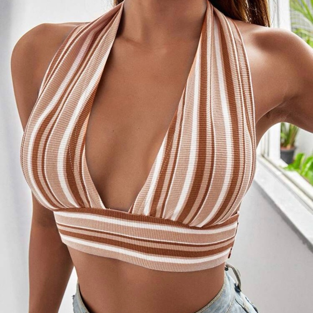 SHEIN Brown and White Striped Top